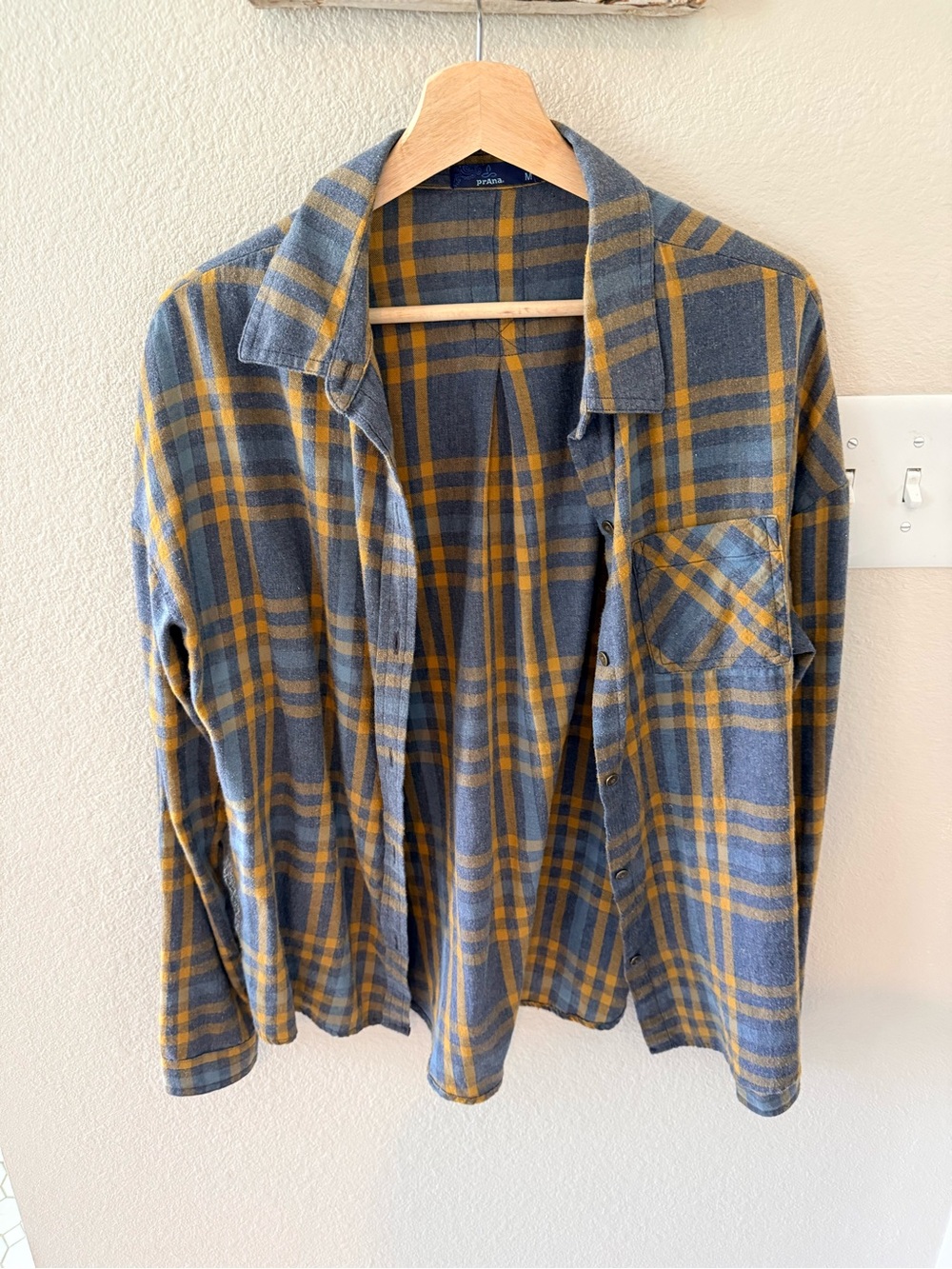Prana Gray and Mustard Plaid Button-Down Shirt
